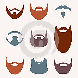Beard set isolated on white background. Different silhouettes of beard. Vector illustration.